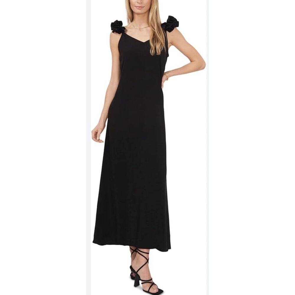 Women’s Vince Camuto Ruffle Strap Tank Maxi Dress Black Sundress Classy XL